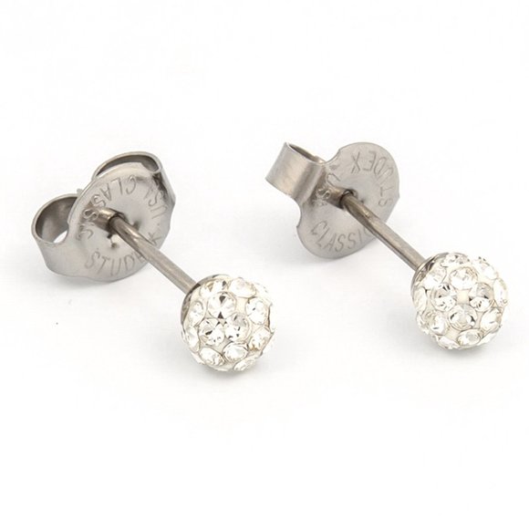 Studex Stainless Steel 4.5MM Fireball with Crystal Ear Piercing Earrings - Picture 2 of 6